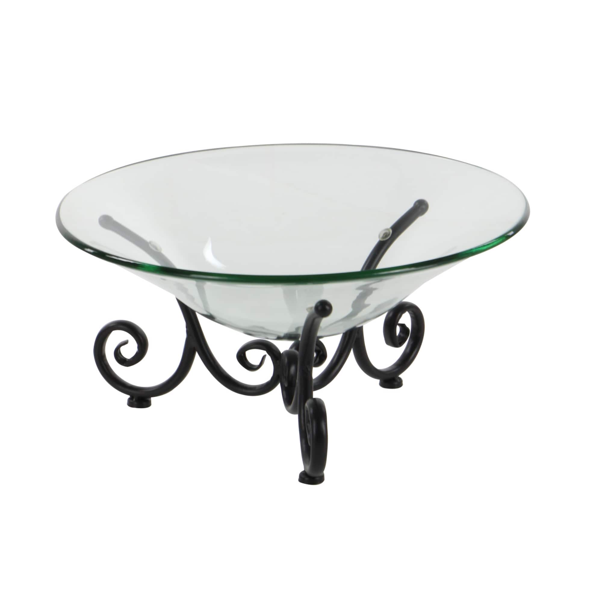 Clear Glass and Metal Traditional Serving Bowl, 8" x 17" x 17"